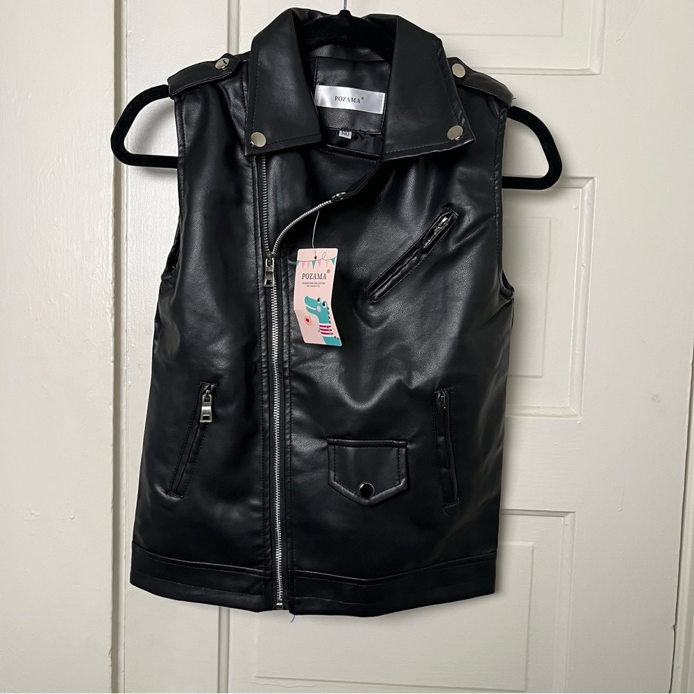 POZAMIA Retro Vintage 1980s Motorcycle Vest Faux Leather Vest Biker
